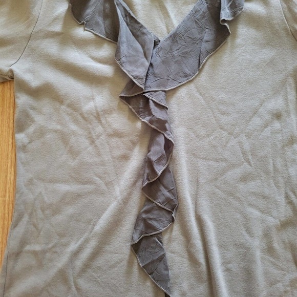 Soft Surroundings Shirt Womens Medium Green Ruffle Neckline And Wrists Sweater - Picture 8 of 8